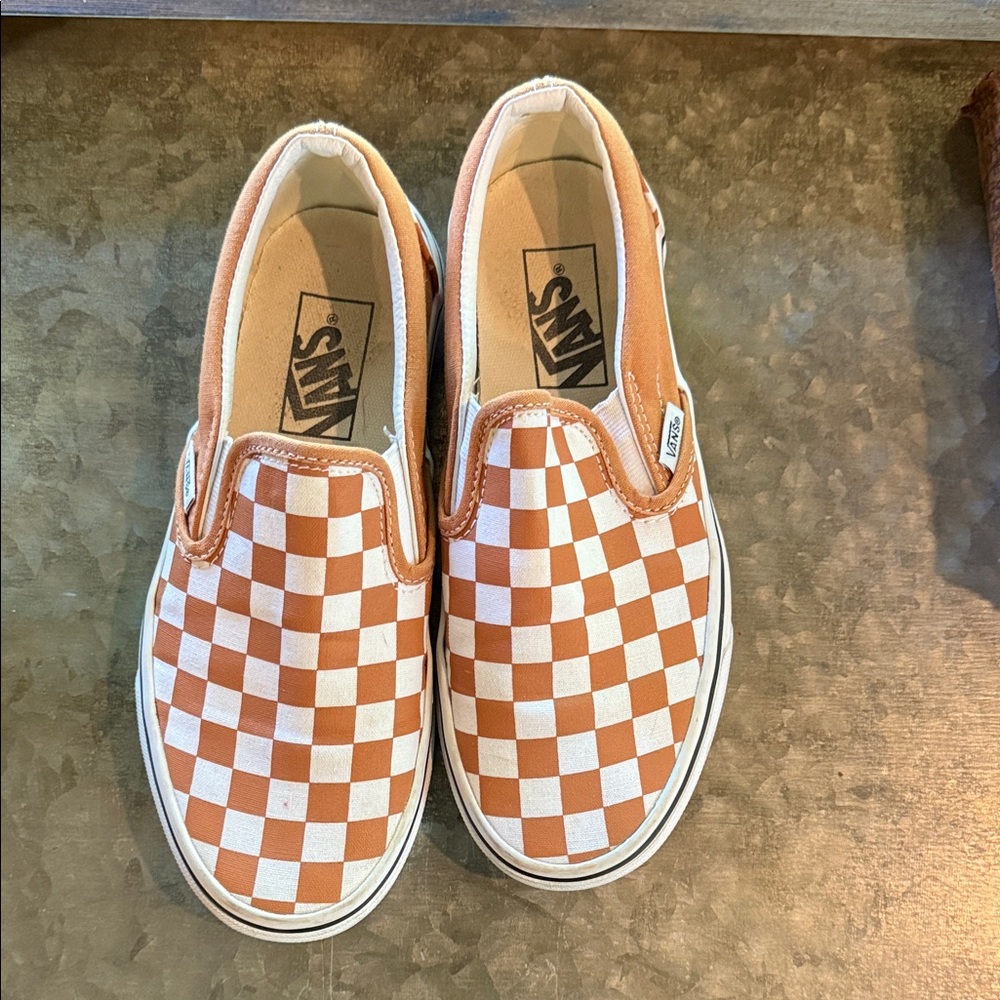 Vans Kids Orange and White Checkerboard Sneakers